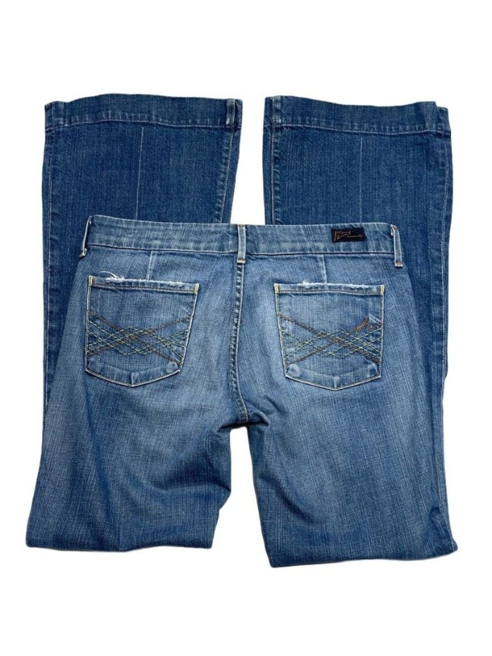 7 For All Mankind Low Waist Full Leg Jeans Size 30 Made In USA Blue Denim Cotton
